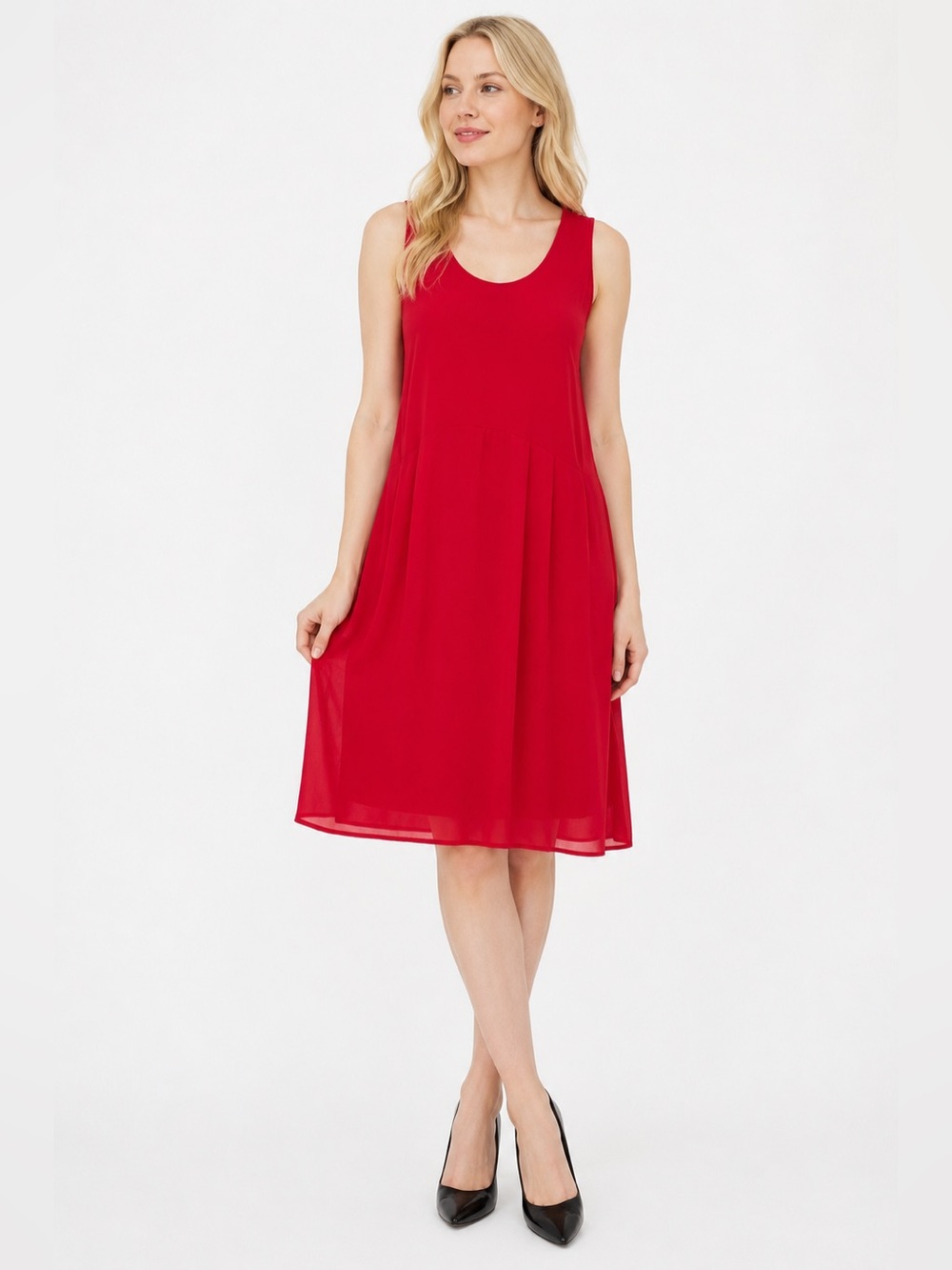 DKNY Red Chiffon Sleeveless A-Line Dress Size L NWT